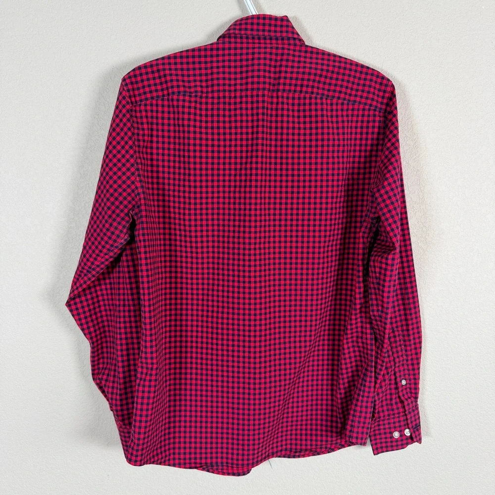 Banana Republic Slim Flex Fit Button‎ Down Shirt Mens S Red Blue Gingham Stretch